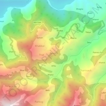 Topografische Karte Panjoh, Höhe, Relief