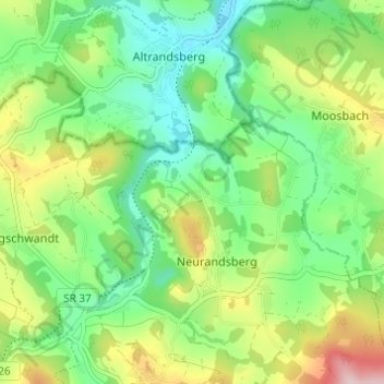 Topografische Karte Kellburg, Höhe, Relief