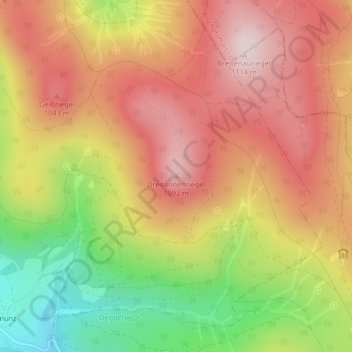 Topografische Karte Dreitannenriegel, Höhe, Relief