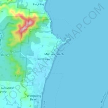 Topografische Karte Mission Beach, Höhe, Relief
