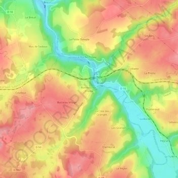 Topografische Karte Busseau-sur-Creuse, Höhe, Relief
