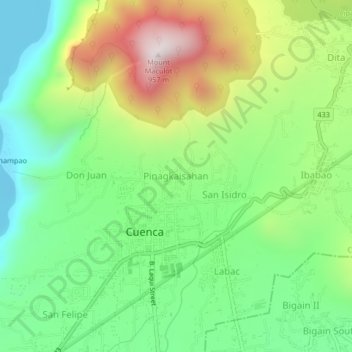 Topografische Karte Pinagkaisahan, Höhe, Relief