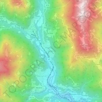 Topografische Karte Vernetto, Höhe, Relief
