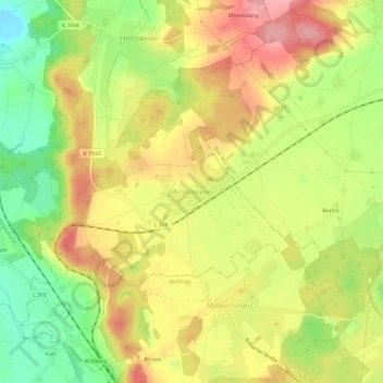 Topografische Karte Mennisweiler, Höhe, Relief