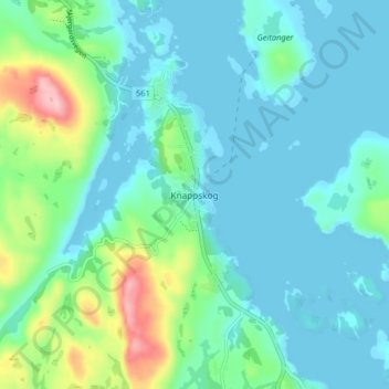 Topografische Karte Knappskog, Höhe, Relief