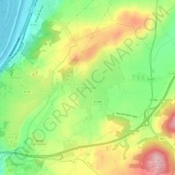 Topografische Karte Communay, Höhe, Relief