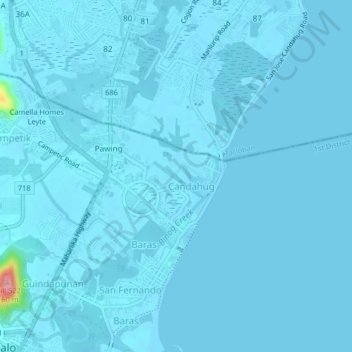 Topografische Karte Sitio Bakhaw, Höhe, Relief