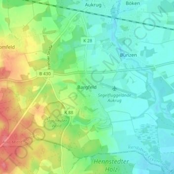 Topografische Karte Bargfeld, Höhe, Relief