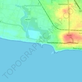 Topografische Karte Kovalam, Höhe, Relief