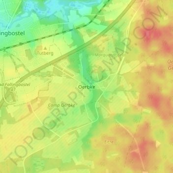Topografische Karte Oerbke, Höhe, Relief