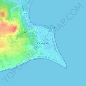 Topografische Karte Juelsminde, Höhe, Relief