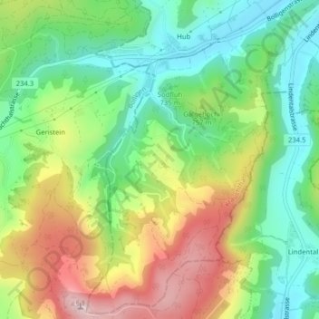 Topografische Karte Jucken, Höhe, Relief