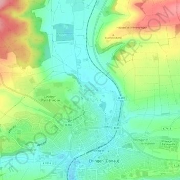 Topografische Karte Berkach, Höhe, Relief