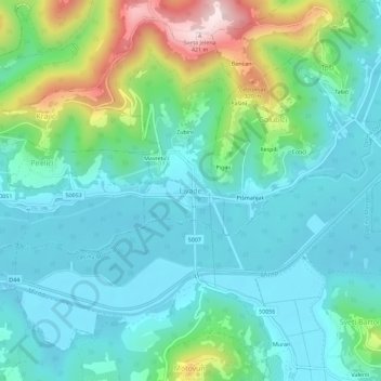 Topografische Karte Livade, Höhe, Relief
