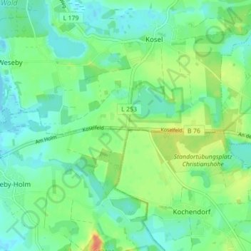 Topografische Karte Koselfeld, Höhe, Relief