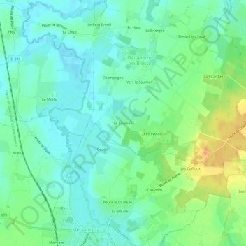 Topografische Karte Le Saumon, Höhe, Relief