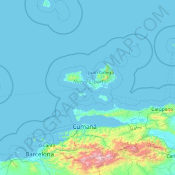Topografische Karte Margarita, Höhe, Relief