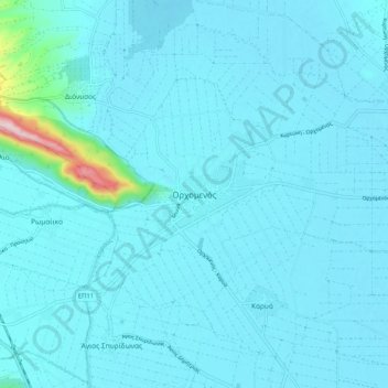 Topografische Karte Orchomenos, Höhe, Relief