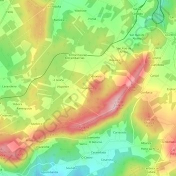 Topografische Karte Monteluz, Höhe, Relief