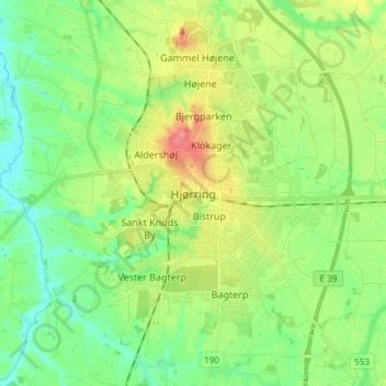 Topografische Karte Hjörring, Höhe, Relief