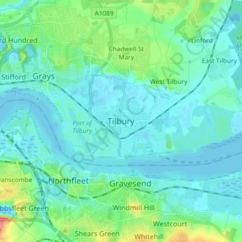 Topografische Karte Tilbury, Höhe, Relief