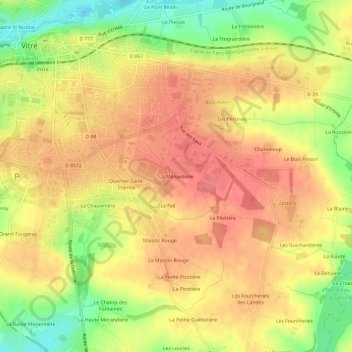 Topografische Karte La Ménardière, Höhe, Relief