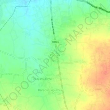 Topografische Karte Paruvai, Höhe, Relief