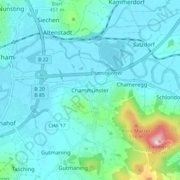 Topografische Karte Chammünster, Höhe, Relief