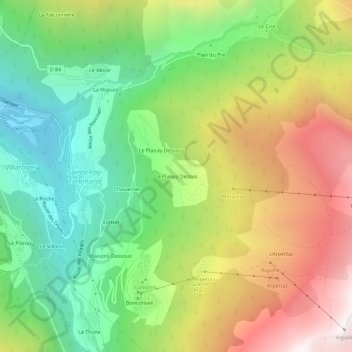 Topografische Karte Le Planay Dessus, Höhe, Relief