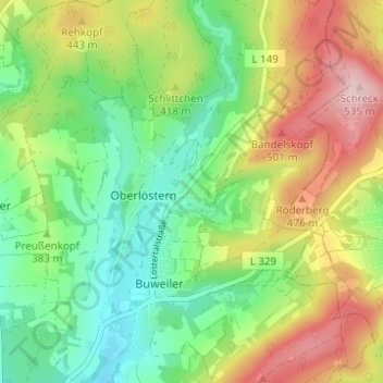 Topografische Karte Kostenbach, Höhe, Relief