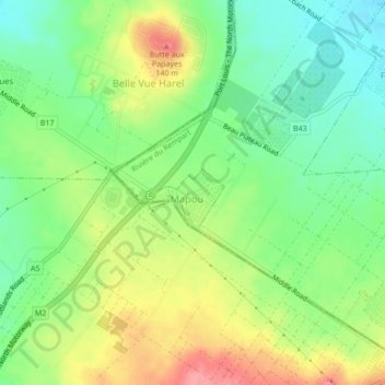 Topografische Karte Mapou, Höhe, Relief