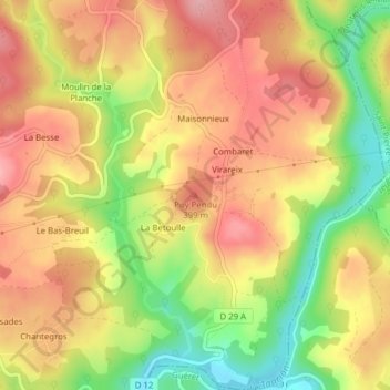 Topografische Karte Puy Pendu, Höhe, Relief