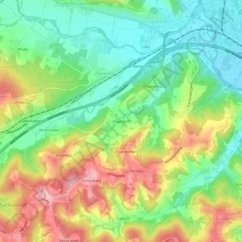 Topografische Karte Ungerdorf, Höhe, Relief