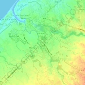 Topografische Karte San Roque, Höhe, Relief