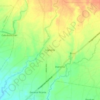 Topografische Karte Llanera, Höhe, Relief
