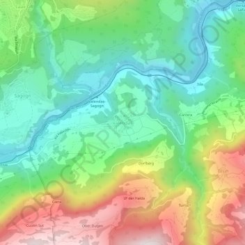 Topografische Karte Valendas, Höhe, Relief
