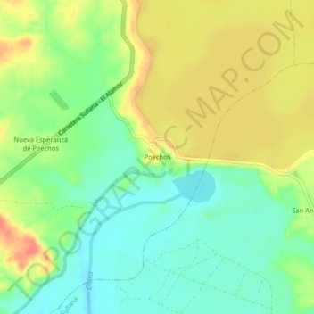 Topografische Karte Poechos, Höhe, Relief