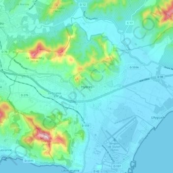 Topografische Karte Hyères, Höhe, Relief