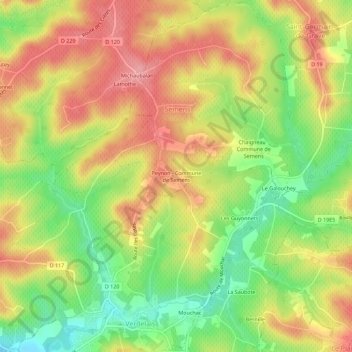 Topografische Karte Peynon - Commune de Semens, Höhe, Relief