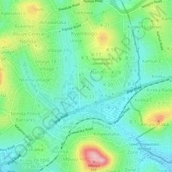 Topografische Karte K 2, Höhe, Relief