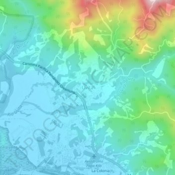Topografische Karte Uvita, Höhe, Relief