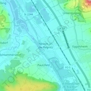 Topografische Karte Neuses an der Regnitz, Höhe, Relief