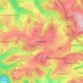 Topografische Karte Heedfeld, Höhe, Relief