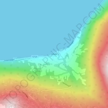 Topografische Karte Utvik, Höhe, Relief