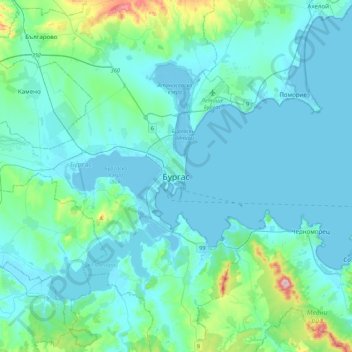 Topografische Karte Burgas, Höhe, Relief