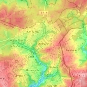 Topografische Karte Maulbach, Höhe, Relief