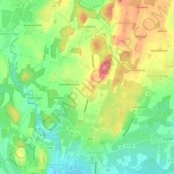 Topografische Karte Oberlottenweiler, Höhe, Relief