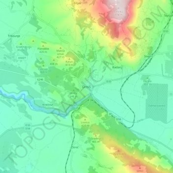 Topografische Karte Drniš, Höhe, Relief