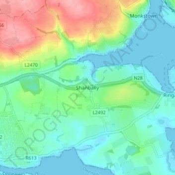 Topografische Karte Shanbally, Höhe, Relief