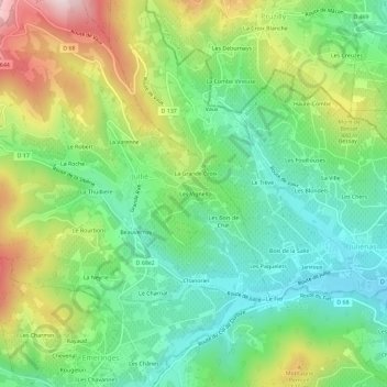 Topografische Karte Les Vignes, Höhe, Relief